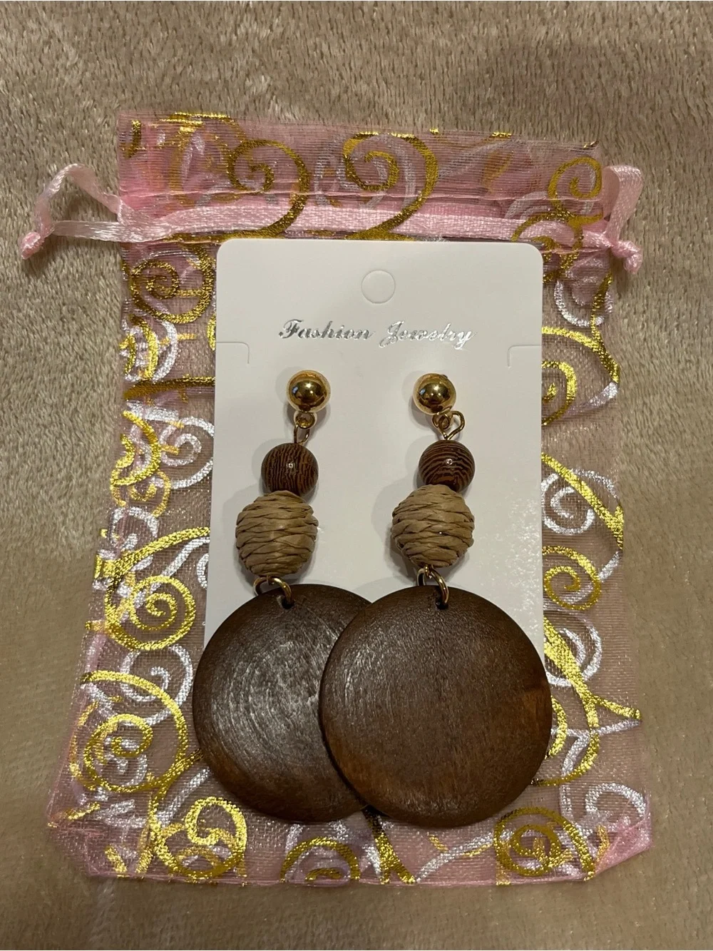 Boho Chic Wooden & Rattan Statement Dangle Earrings